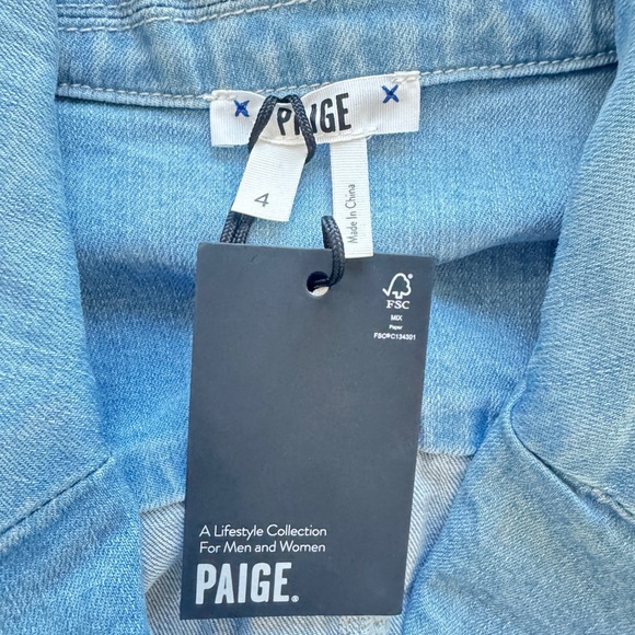 PAIGE Meg Puff Long Sleeve Fitted Short Romper Jumper Songbird Denim Blue Size 4 - Picture 11 of 12